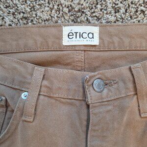 Etica Marlowe Slim Boyfriend Jeans Womens 31X29 Tan Brown‎ Pockets Sustainable